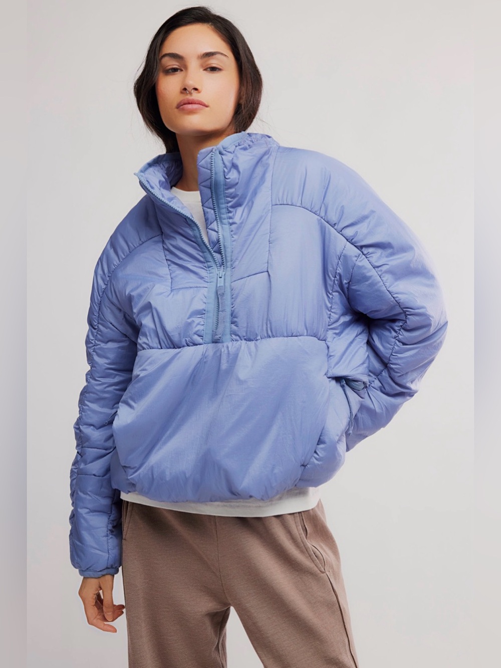 Free People Light Blue Women's Puffer Pullover Jacket